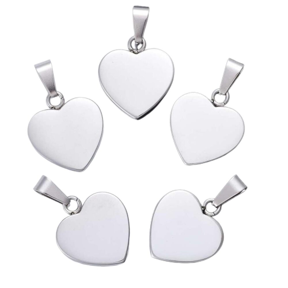 9162 10Pcs Stainless Steel Heart Charms Blank Heart Shape Metal Tag Charm